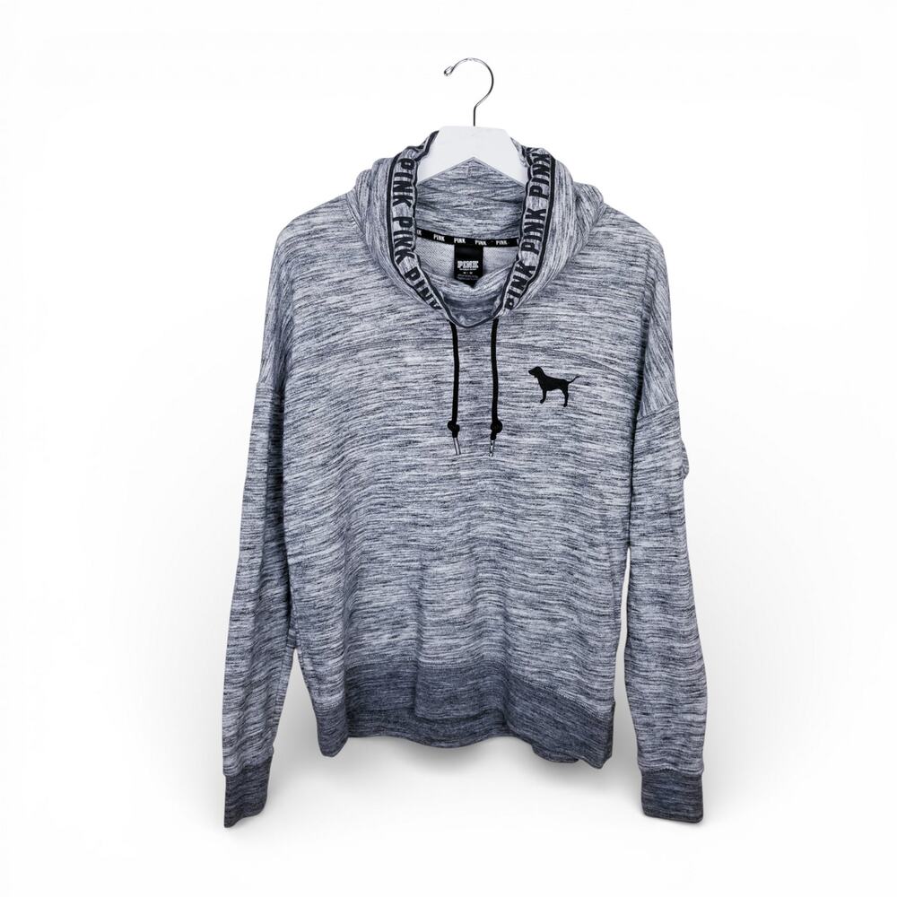 PINK by Victoria's Secret Funnel Neck Sweatshirt Marled Gray Dog Logo - Medium